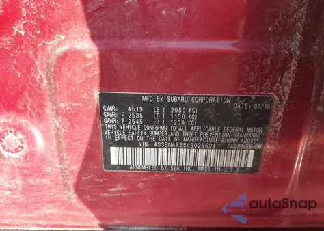 2019 Subaru Legacy 2.5I Premium z USA, uszkodzony, nr VIN 4S3BNAF65K3026624